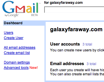 GMail for Your Domain for GalaxyFarAway.com